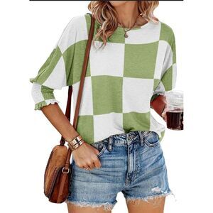 Green and white checked top Size Large‎ NWT